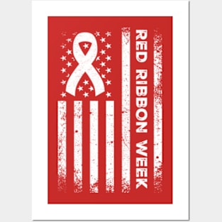 Red Ribbon Week Shirt American Flag Vintage Distressed Posters and Art